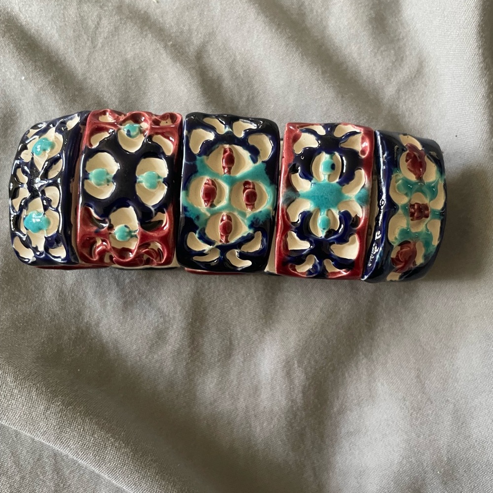 EUC Artisan Hand crafted ceramic beaded choker necklace and bracelet set - Picture 7 of 8